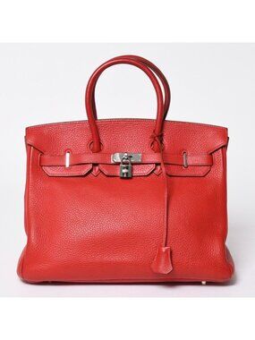 Hermes Handbag Birkin 35 Togo Red Silver